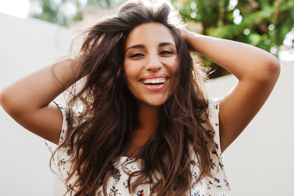 Woman with healthy smile in Herrin, IL